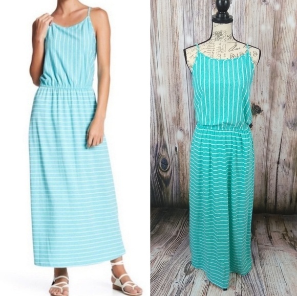 NORDSTROM 14th Place Stripe Aqua Maxi Dress - Picture 1 of 10